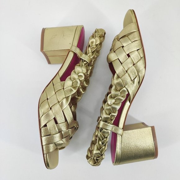 Trina Turk Gold Braided Block Heel Sandals - Picture 5 of 9
